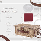 Picnic Basket Set for 4 with Waterproof Blanket Mat Insulation Bag Wicker Classic Vintage Retro Red Plaid Gift for Wedding Birthday Summer Camp Outdoor Camping Beach Travel Christmas
