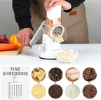 Cambom Rotary Cheese Grater Hand Crank Cheese Shredder for Fresh Cheese, Vegetable, Nuts,Non-slip Suction Base, Free Cleaning Brush Three Blades, White