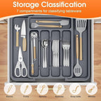 Silverware Organizer，Adjustable & Expandable Utensil Drawer Organizer, BPA Free Utensil Holder, Cutlery Tray for Forks, Spoons, Knives in Kitchen, Medium, Grey
