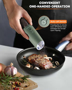 AmuseWit Gravity Electric Salt and Pepper Grinder Set [White Light] USB Rechargeable Automatic Pepper and Salt Mills,Adjustable Coarseness,One-Handed Operation,Sage