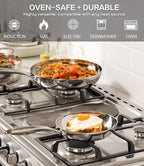 Non Toxic Frying Pan Set with Lids 6 Pcs Fry Pan Set,8,10,12 Inch Frying Pans with Stainless Steel Lids,Stay-Cool Handles, Dishwasher Safe, Works on All Stovetops (Induction, Gas, Electric)