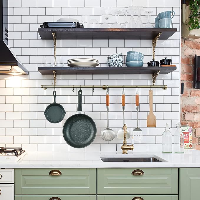 ROTHLEY Hanging Pot Rack Hanger: 39.4 Inch Stainless Steel Pot and Pan Hanger Pot Rack Wall Mounted Hanging Pots and Pans Rack Pot Hangers for Kitchen Wall Kitchen Rail with Hooks (Antique Brass)