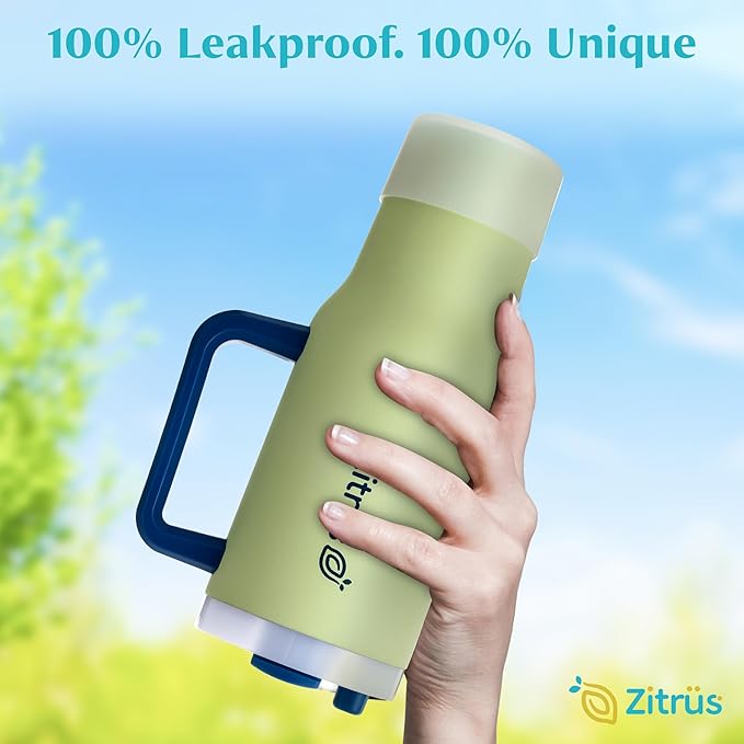 40 oz Tumbler with Handle and Straw | Leak Proof Insulated Stainless Steel Water Bottle Travel Mug Fits in Cup Holder | Keeps Cold Hot | Gifts for Women Men Him Her (Pastel Green, 40 oz)