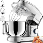 Facelle Stand Mixer, Electric Kitchen Mixer, 6 Speed Tilt-Head Stand Mixer with Pulse, Attachments include 6.5QT Bowl, Dishwasher Safe Beater, Dough Hook, Whisk for Dough, Baking,Cakes, Cookie -Silver
