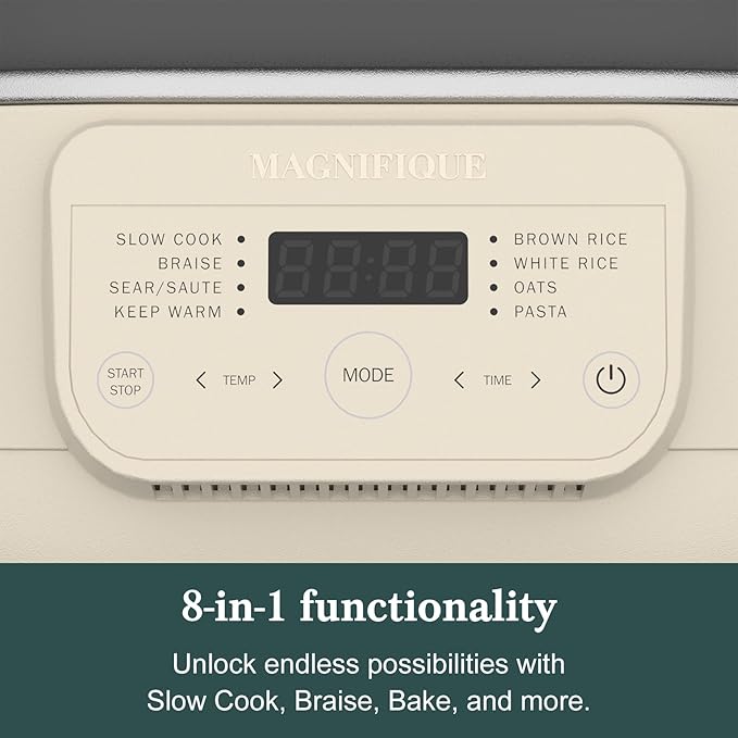 MAGNIFIQUE 6 Quart Multi-Cooker with 8-in-1 Casserole Programmable Slow Cooker, Dutch Oven, Pasta, Nonstick, Oven Safe Pot to 500°F Oatmeal Oatmeal