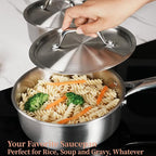 1.5 QT Saucepan with Lid,3-Ply Stainless Steel Saucepan,Professional Grade Cookware,Induction Compatible