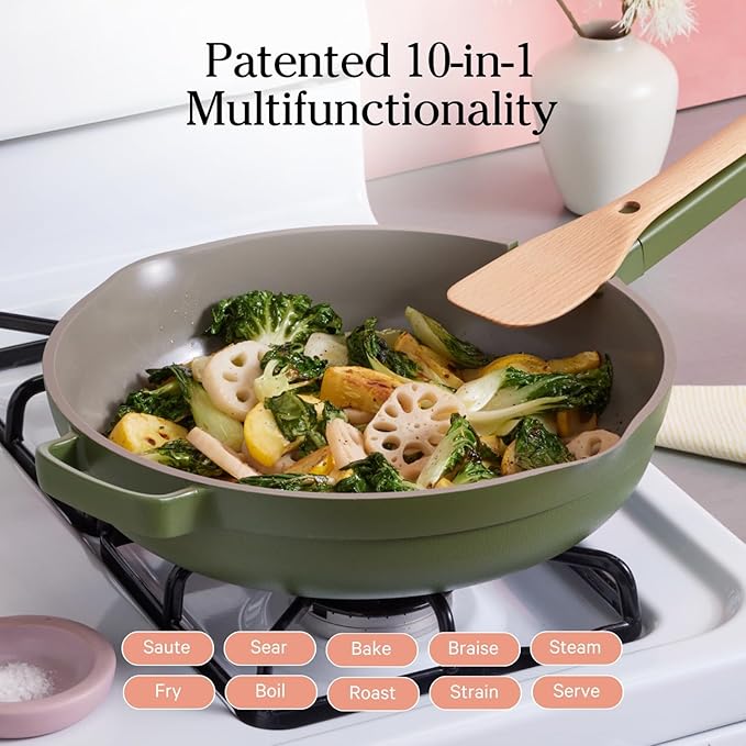 Our Place Large Always Pan 2.0-12.5” (4 Qt) Nonstick, Toxin-Free Ceramic Cookware | Patented 10-in-1 Aluminum Frying & Sauté Pan | Safe for Oven, Induction & All Cooktops up to 450°F | Sage