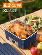 EAST OAK XL 6.3-Cup Cordless Electric Lunch Box for Adults, Heated Lunch Box for Men with Scheduled Heating, Portable Car Food Warmer with Utensils, Two-Tier Bag, Removable Divider