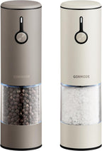 Stainless Steel Rechargeable Electric Salt and Pepper Grinder Set – USB Charging, One-Hand Electric Mill, Adjustable Coarseness, LED Light & Dust Cover – Brown + Cream