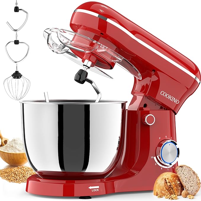 Electric Stand Mixer,10 Speeds Tilt-Head Food Mixer, 3-IN-1 Kitchen Mixer for Daily Cooks with Dishwasher-Safe 6 QT Bowl,Dough Hook, Beater, Whisk (Empire Red)