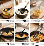 Silicone Cooking Utensil Set,12 PCS Cooking Cookware Kitchen Utensils Set, Nonstick 446°F Heat-Resistant Cookware Kitchen Tools of Spatula,Turner Tongs,Spoon,Brush,Whisk,（black）