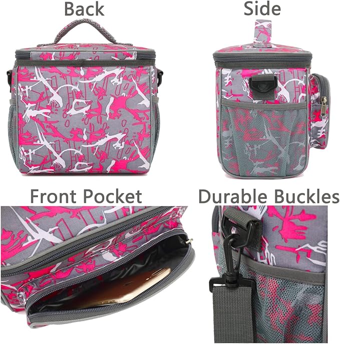 FlowFly Insulated Reusable Lunch Bag Adult Large Lunch Box for Women and Men with Adjustable Shoulder Strap,Front Zipper Pocket and Dual Large Mesh Side Pockets,Graffiti