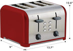 Kenmore Toaster 4 Slice - Extra Wide Slot Countertop Kitchen Appliance, Defrost Function, Grille-Pain, 9 Shade Settings, Compact Design, Easy Clean Crumb Tray, Bread Bagel, Stainless Steel & Red