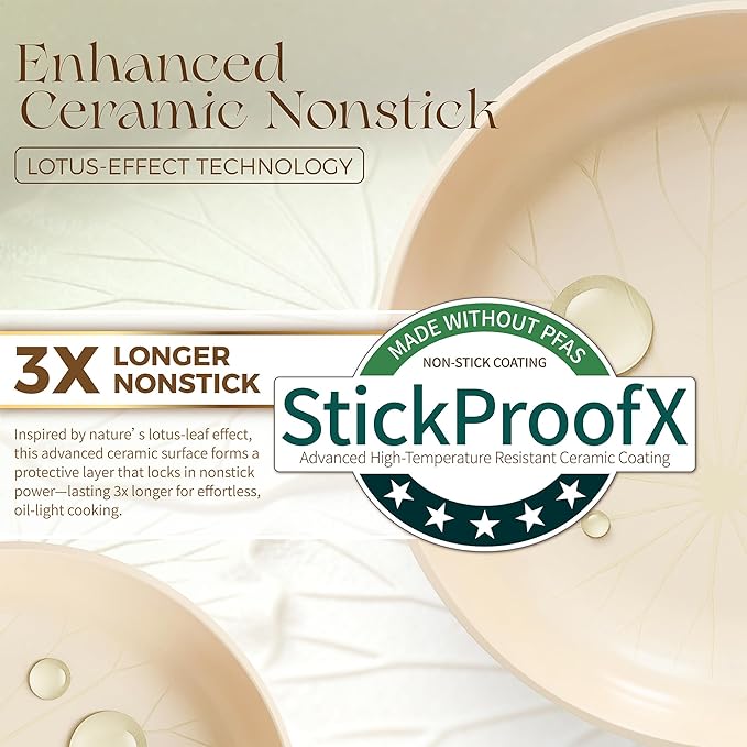 PRICUSIS Nonstick Ceramic Frying Pan with Lid, 8/10 Inch Skillet with Stay Cool Handle, Fully Coated, 100% Dishwasher Safe, Oven Safe, PTFE PFAS & PFOA Free (8 Inch, Coconut White