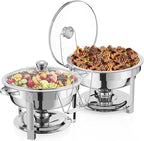 2 Packs Chafing Dish Buffet Set,8QT Round Glass Cover Stainless Steel Buffet Servers and Warmers, Thick Stand Frame Catering Chafe with Mirror Covers,Food Warmer for Party, Weddings,Picnic