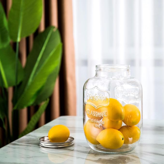 Diamond Star 1 Gallons Mason Jar with Brushed Tin Lid, Large Glass Wide Mouth Canning Food Storage Containers for Kitchen Canning Cereal, Pasta, Sugar, Beans, Spice, Preserves, Dog Treat