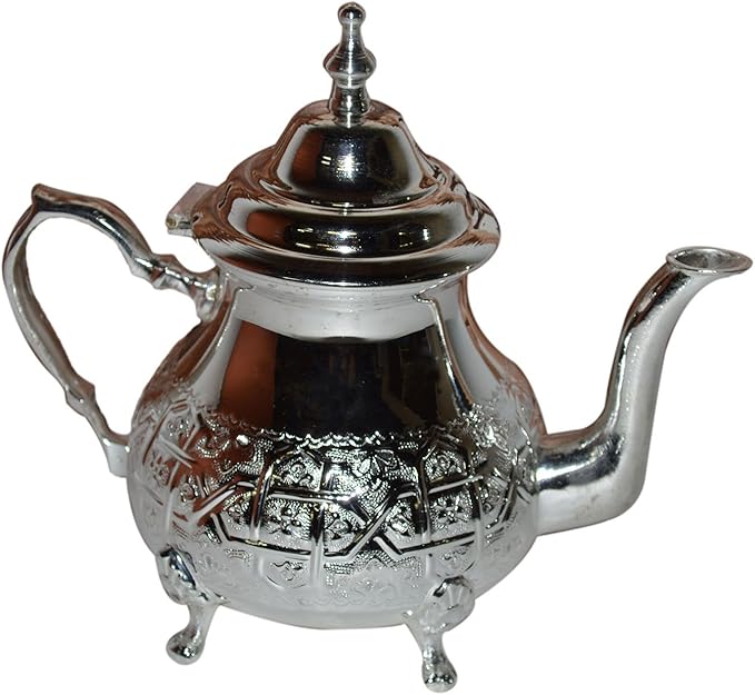 Handmade Moroccan Serving Tea Kettle Pot Hand carved Stovetop Safe Large Serve 6 to 8 Small Tea Glasses