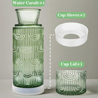 Bedside Water Carafe and Glass Set, 21.6oz Water Carafe with 6oz Glass Cup with Lid, Green