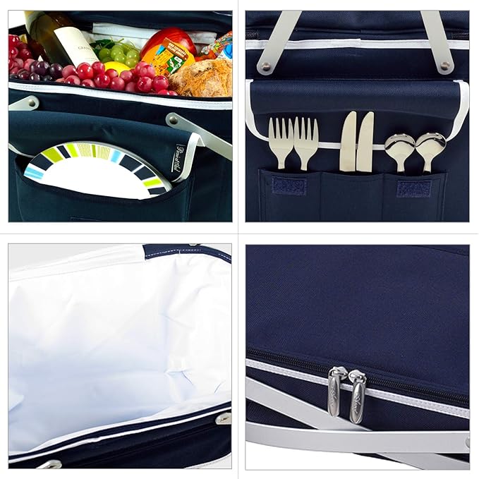 Picnic at Ascot Patented Collapsible Insulated Picnic Basket Equipped with Service For 4- Designed and Assembled in USA