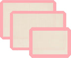 Silicone Baking Mat Set of 3, Silicone Baking Mats Cookie Sheet, Non-Stick Mats for Baking, Easy Clean & Reusable Oven Baking Sheet for Making Macaroons, Cookies (Pink)