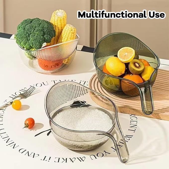 2-In-1 Rice Strainer, Rice Washing Bowl, Rice Washer Beans Washer Strainers And Colanders - Washing Bowl for Fruit Washing Bowl With Strainer, Multifunctional Drain Bask (Gray)