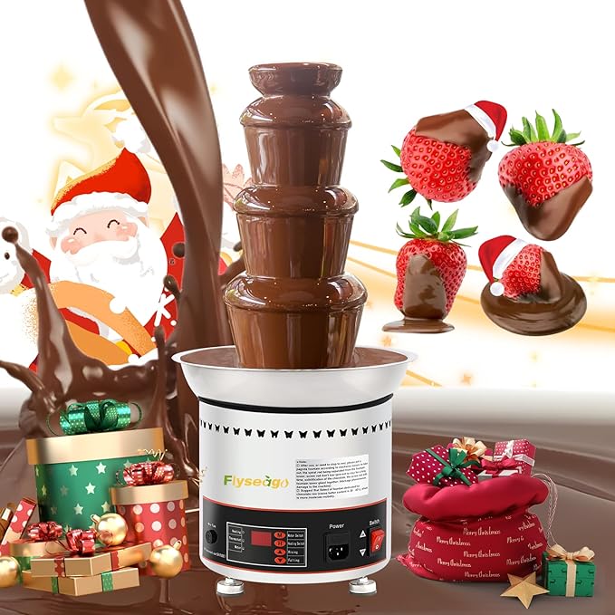 Commercial Chocolate Fountain 4 Tiers 7Lbs Large Chocolate Waterfall Stainless Steel Chocolate Heating Melting Fondue Machine Easy to Assemble for Cheese BBQ Sauce Ranch Digital-control