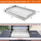 GasSaf Universal Stainless Steel Griddle, 25" x 16" Rectangular Cooking Griddle Plate Insert for Gas Grills/Stove, Large Grill Flat Top Pan with Grease Groove and Removable Handles for Camping