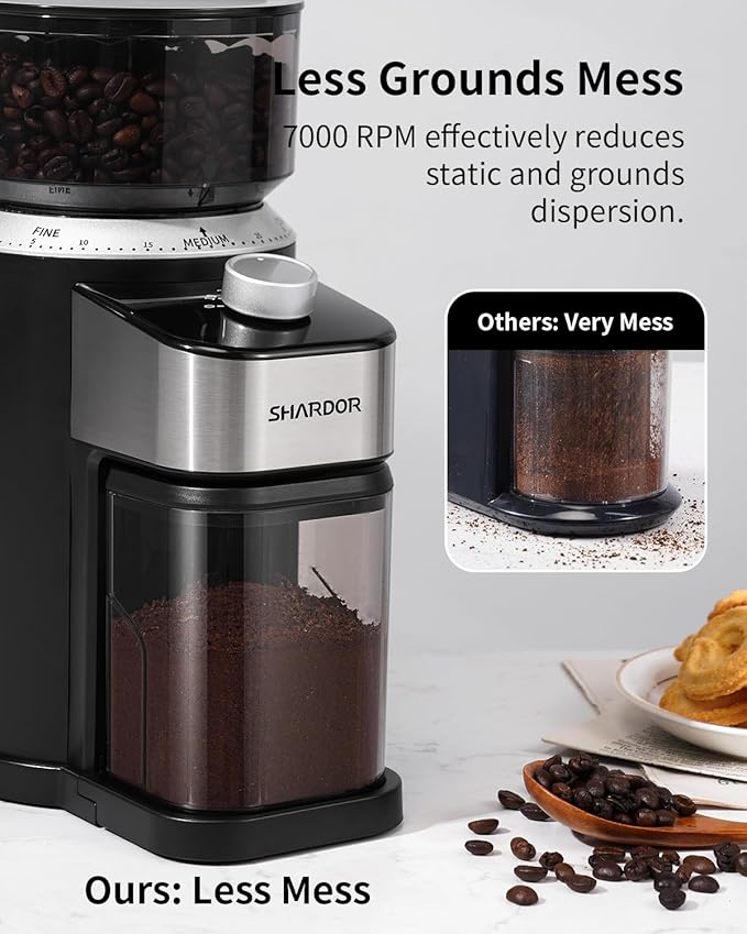 SHARDOR Electric Burr Coffee Bean Grinder for Home Use, 40 Grind Settings with 50-Second Adjustable Timer, One-Touch Espresso Grinder, Black