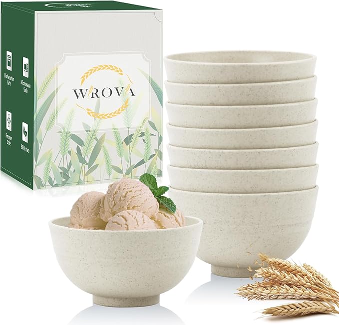 wheat straw dessert bowls 10oz set of 8 - Unbreakable snack Bowls for kids - Mini Bowls for Ice Cream,Snack and Fruits - Microwave & Dishwasher Safe Appetizer Bowl Sets - Beige