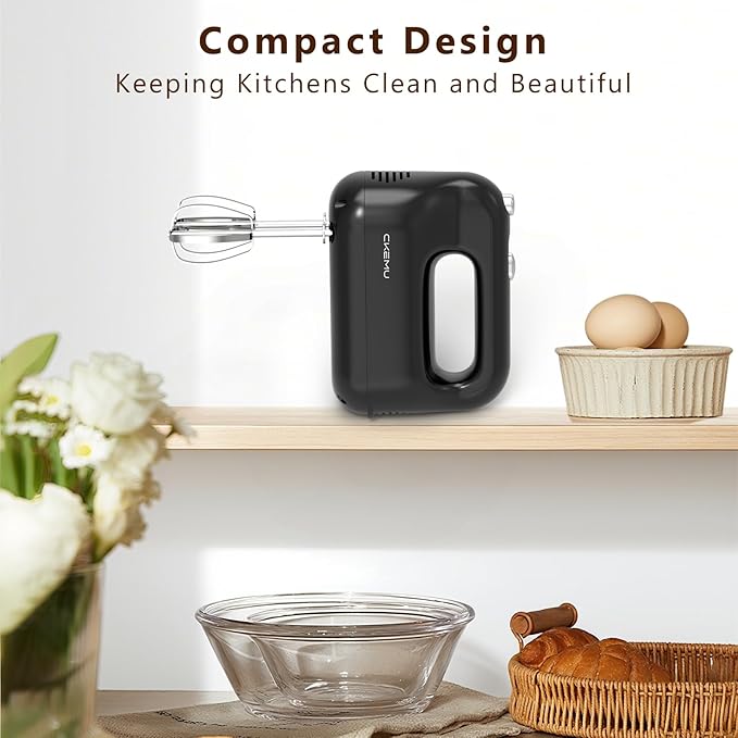 Hand Mixer | 5-Speed Control | 400-Watt Motor | Stainless Steel Attachments | Lightweight & Compact Design | BPA-Free | Black