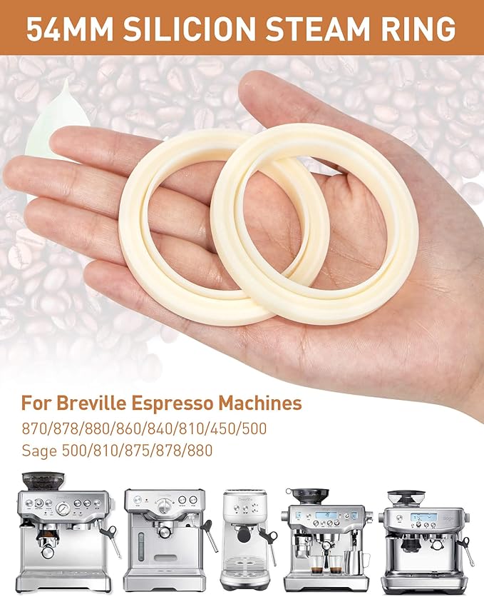 54mm Silicone Steam Ring, 2PCS Grouphead Gasket Replacement Parts, No BPA Silicone Gasket Seal, for Breville Espresso Machine 878/870/860/840/810/500/450/ Sage 500/870/875/880/810/878