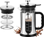 Camping 34oz French Press Coffee & Tea Maker - Heat Resistant Borosilicate Glass, Stainless Steel Outer, Press On Lid, Portable Travel Design, BPA Free