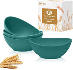Wheat Straw Cereal Bowls Set of 4, Plastic Bowls Reusable 26 OZ, Unbreakable Bowl for Kitchen, Salad, Fruit, Cereal, Popcorn, Dishwasher and Microwave Safe Serving Bowl for Camping - Green