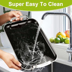 3 Pack Serving Tray with Handles, Stackable Reusable Trays for Serving Food, Plastic Serving Platters for Party, Charcuterie, Fruit, Appetizer, Black Silver