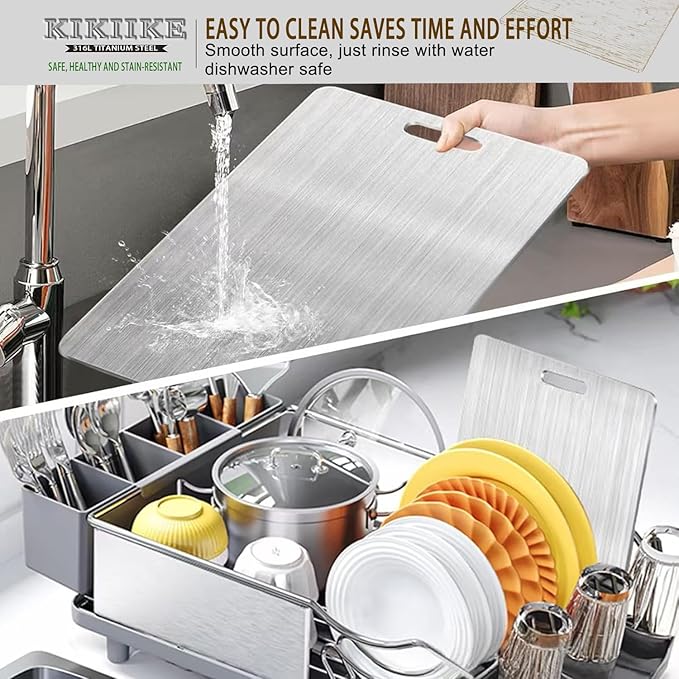 Titanium Cutting Board 3-Piece Set Pure Titanium Cutting Boards for Kitchen - Double-Sided Food-Grade Chopping Board Non-Stick Durable and Easy to Clean (S/M/L 3-Piece Set)