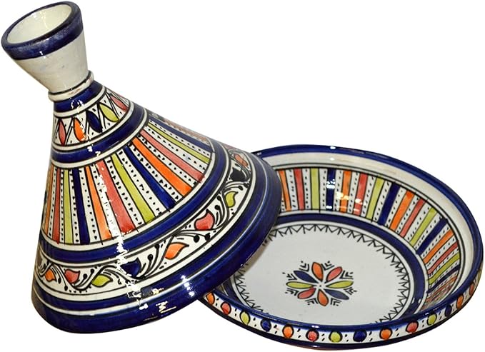 Moroccan Handmade Serving Tagine Exquisite Ceramic With Vivid colors Original 10 Inches in Diameter