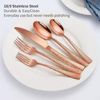 40-Piece Silverware Set, Rose Gold Hammered Stainless Steel Flatware Sets for 8, Food-Grade Tableware Set, Including Fork Knife Spoon Set, Home Kitchen Cutlery Sets, Dishwasher Safe