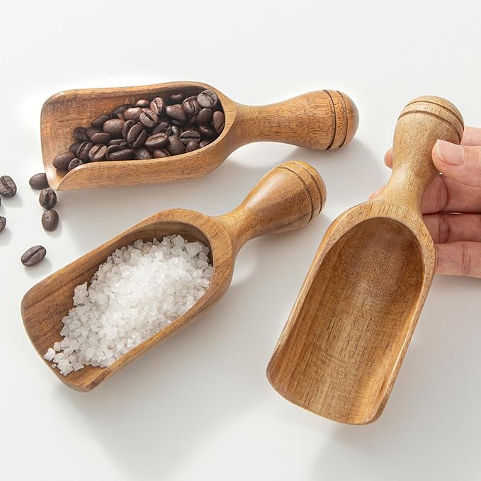 Big Coffee Scoops Shovel,Large Ground Coffee Scoop 3PCS Large Wooden Scoops for Jars 5.9″ Acacia Measuring Spoons for Coffee, Kitchen Scoop for Tea,Coffee, Powder, Bath Salts,Laundry -Multifunctional