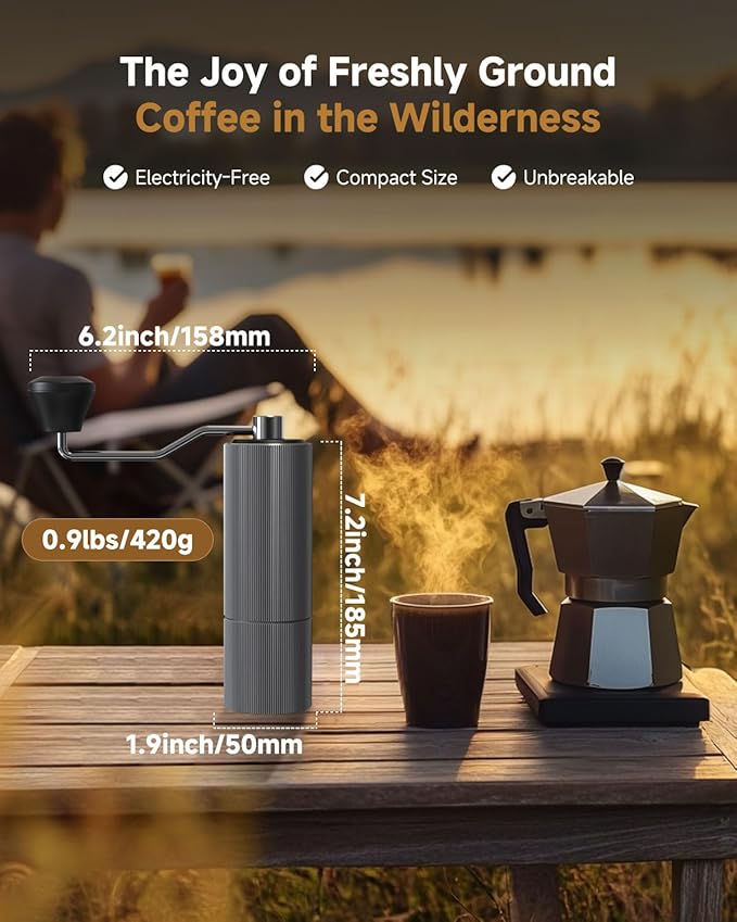 Manual Coffee Grinder,Hand Coffee Grinder with 30 Adjustable Settings,CNC 420 Stainless Steel Espresso Conical Burr-Portable Multi-Bearing Design for Pour Over,French Press & Moka pots