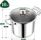 P&P CHEF 10 Quart Tri-Ply Stainless Steel Stockpot, Stock Pot with Visible Lid for Soup Pasta Vegetable, Induction Cooking Pot for All Stoves, Sturdy & Double Handle, Dishwasher Safe
