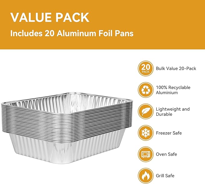 Aluminum Foil Pans Half Size, Disposable Heavy Duty 9×13 Baking Pans, Deep Family Size Container, Foil Pans for Roasting,Catering,Picnic or Holiday needs(20 Pack)
