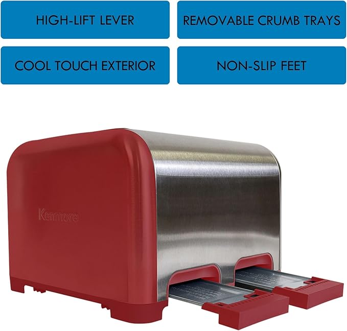 Kenmore 40604 4-Slice Toaster with Dual Controls in Red
