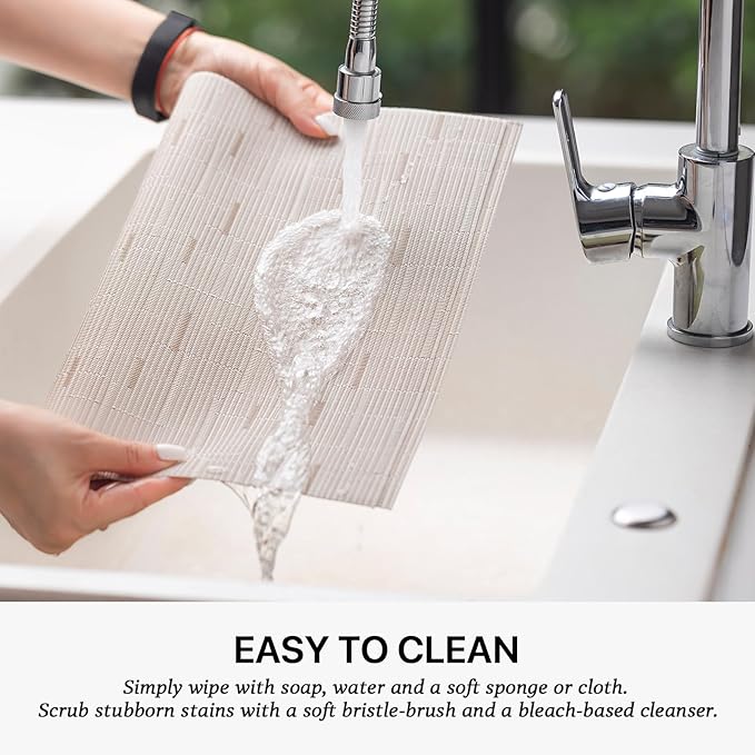 LEXMORE PVC Woven Placemats 4 PCS Wipeable Indoor/Outdoor Table Mats Washable Vinyl Place Mats for Dining Table, Set of 4-Pale Beige