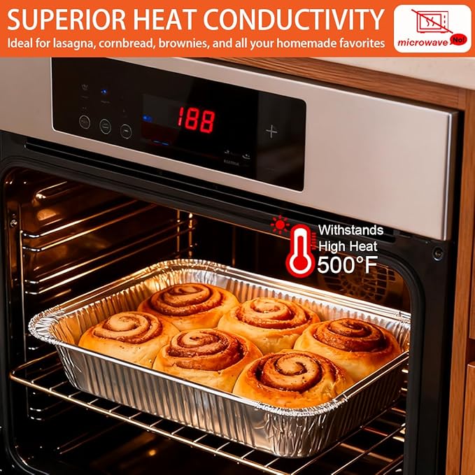 Disposable 9x13 Aluminum Foil Pans with Lids, (10 Pack) Half Size Aluminum Foil Heavy Duty Deep Steam Pans for Roasting Turkey, Cooking, Prepping- Thanksgiving, Christmas, Parties