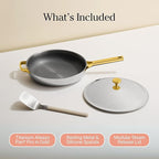 Our Place Titanium Always Pan Pro - 10.6” (2.8 Qt) No-Coating Nonstick Skillet | Tri-Ply Titanium & Stainless Steel | Safe for Oven, Induction & All Cooktops up to 750°F | Includes Spatula | Gold