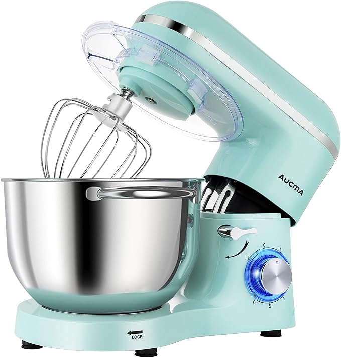 Aucma Stand Mixer,6.5-QT 660W 6-Speed Tilt-Head Food Mixer, Kitchen Electric Mixer with Dough Hook, Wire Whip & Beater (6.5QT, Blue)