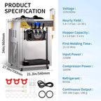 VEVOR Commercial Ice Cream Maker, 22-30L/H Yield, 2200W Countertop Soft Serve Machine with 2x6L Hopper 2L Cylinder LCD Panel Puffing Shortage Alarm, Frozen Yogurt Maker for Restaurant Snack Bar, Silve