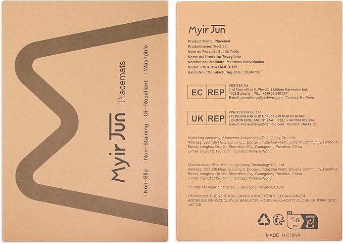 Myir JUN Placemats Set of 8, Vinyl Woven Placemats Place Mats Indoor Set of 8 Washable Table Mats Non-Slip Place mats for Dining Table (Light Brown, Set of 8)