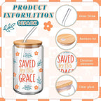 6 Pcs Christmas Jesus Christian Glasses 16 oz Drinking Glass Cup with Bamboo Lid and Glass Straw Can Shaped Beer Tumbler for Women Teenager Birthday Party Favor Christmas Appreciation Gift