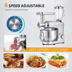 VIVOHOME 3 in 1 Multifunctional Stand Mixer with 6 Quart Stainless Steel Bowl, 650W 6 Speed Tilt-Head Meat Grinder, Juice Blender, Silver